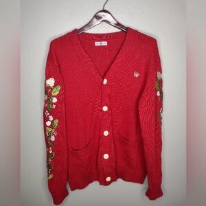 Carmico Apparel Unisex Berry Blend Cardigan Sweater Thick Red Strawberry G